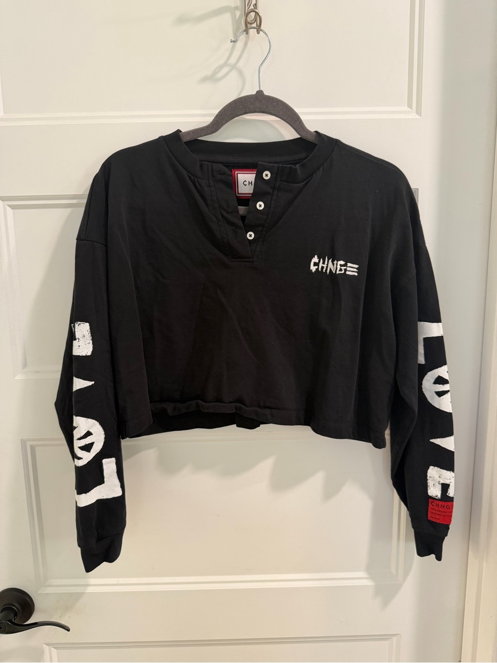 CHNGE Black Cropped Henley Long-Sleeve Top-sz XS, 100% Cotton!!